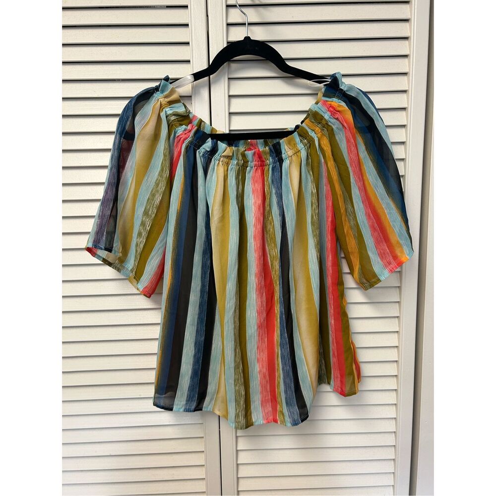 New York & Company NY&Co Stripe Flowy Boho Shirt, Sz Small
